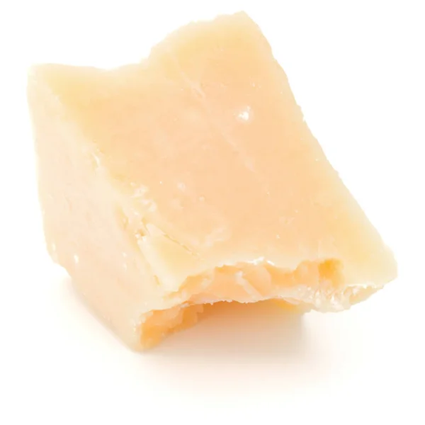 Ένα Κομματάκι Τυρί Παρμεζάνα Που Απομονώνονται Λευκό Φόντο — Φωτογραφία Αρχείου