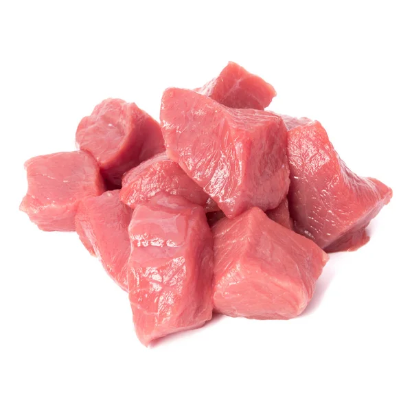 Raw Chopped Beef Meat Pieces Isolated White Background — Stock Photo, Image