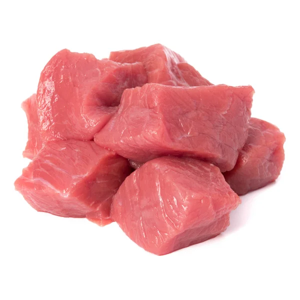 Hackad Biff Kött Bitar Isolerade Vit Bakgrund — Stockfoto