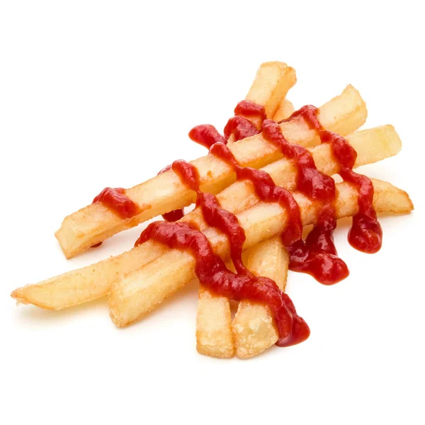 Pommes Terre Frites Ketchup Isolé Sur Fond Blanc — Photo