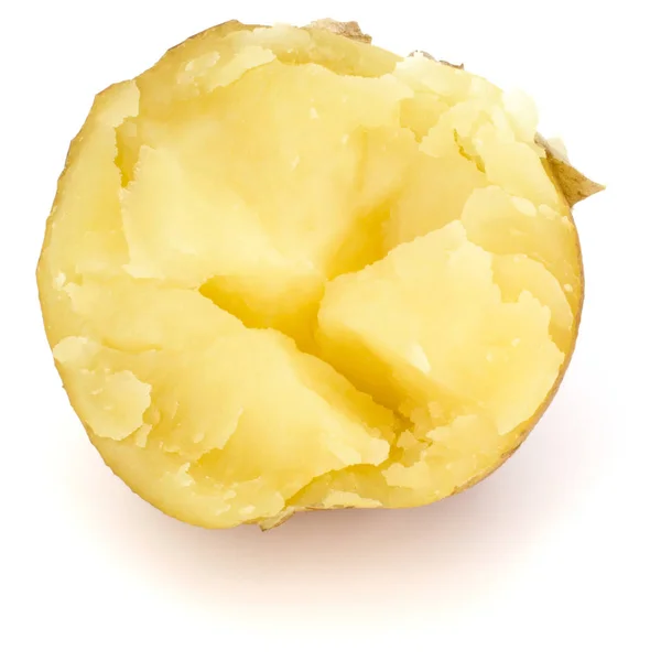 Одна Відварена Очищена Картопля Наполовину Ізольована Білому Тлі — стокове фото