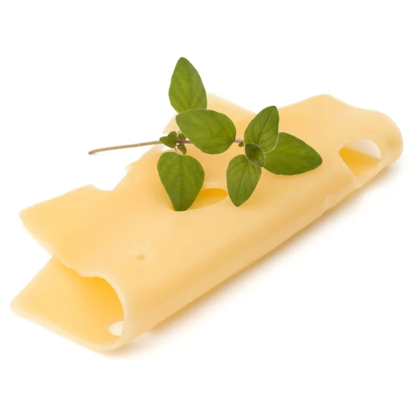 Сыр Ломтик Орегано Изолированы Белом Фоне — стоковое фото