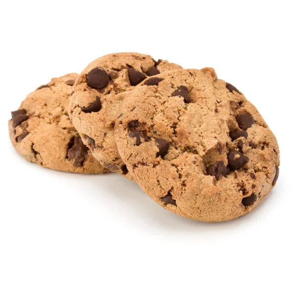 Beyaz arka planda izole edilmiş üç çikolatalı kurabiye.