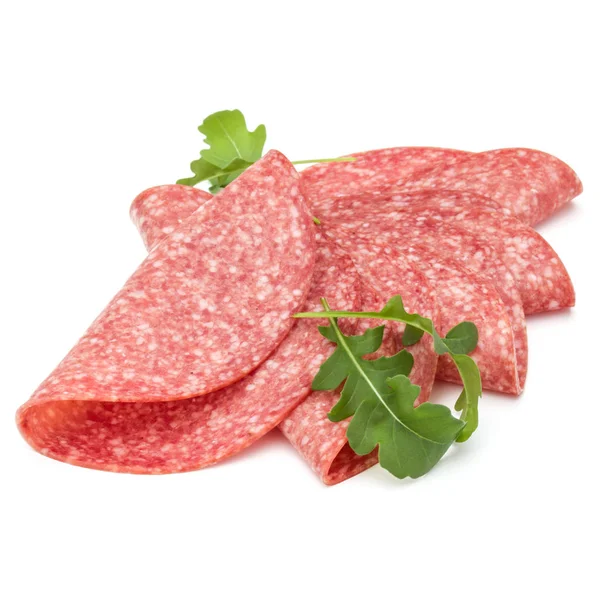 Salami Smoked Sausage Slices Isolated White Background — Stock Photo, Image
