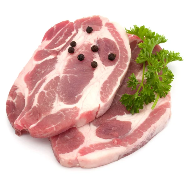 Carne Cruda Maiale Costoletta Carne Con Foglie Erba Prezzemolo Spezie — Foto Stock