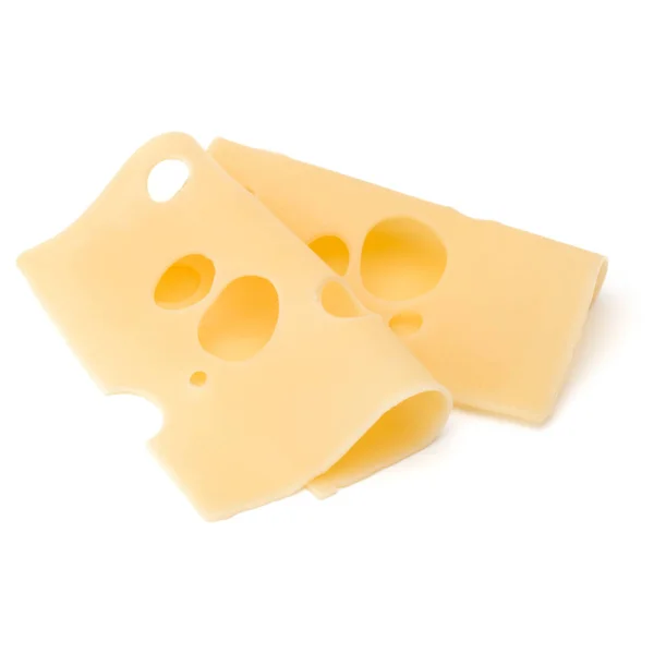 孤立在白色背景上的两个奶酪片 — 图库照片