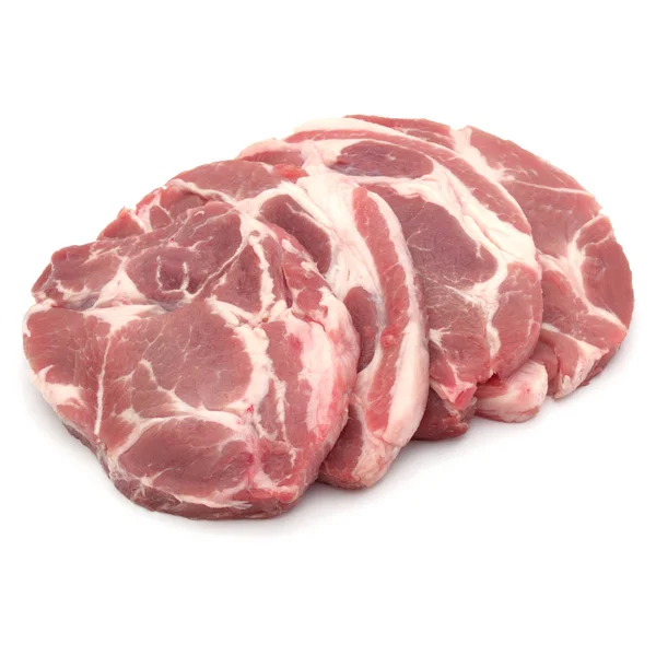Carnea Porc Crud Tăiată Izolată Fundal Alb — Fotografie, imagine de stoc