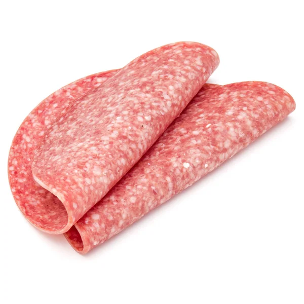 Salame Defumado Salsicha Fatias Isoladas Fundo Branco — Fotografia de Stock