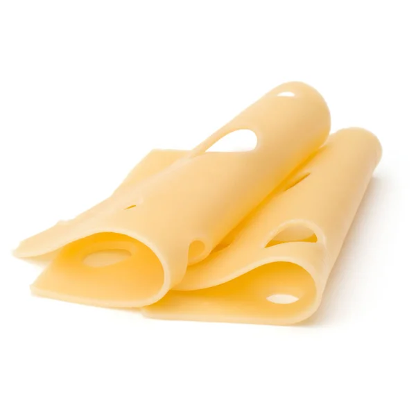 Zwei Käsescheiben Isoliert Auf Weißem Hintergrund — Stockfoto