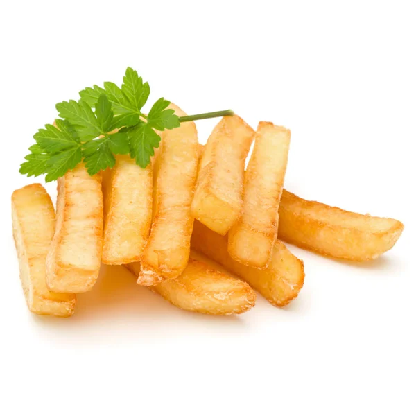 Frans Gebakken Aardappelen Met Peterselie Bladeren Geïsoleerd Witte Achtergrond — Stockfoto