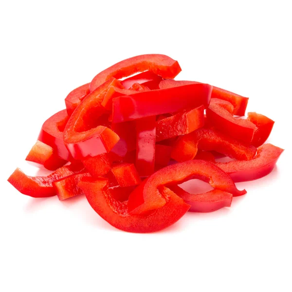 Édes Piros Színű Paprika Szeletekkel Elszigetelt Fehér Background — Stock Fotó