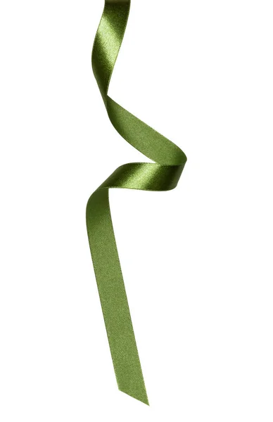 Shiny Satin Ribbon Green Color Isolated White Background — Stock Photo, Image