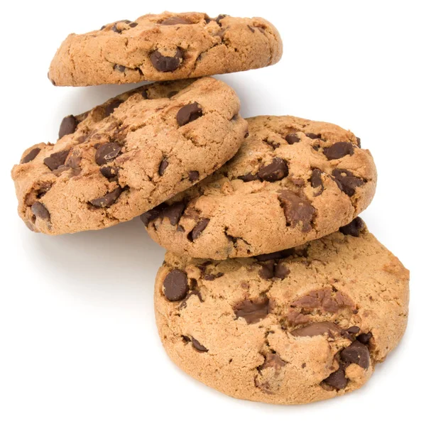 Tres Galletas Chispas Chocolate Aisladas Sobre Fondo Blanco — Foto de Stock