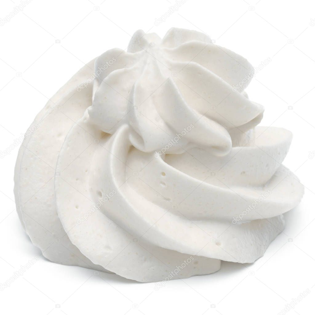 Whipped cream swirl isolated on white background 