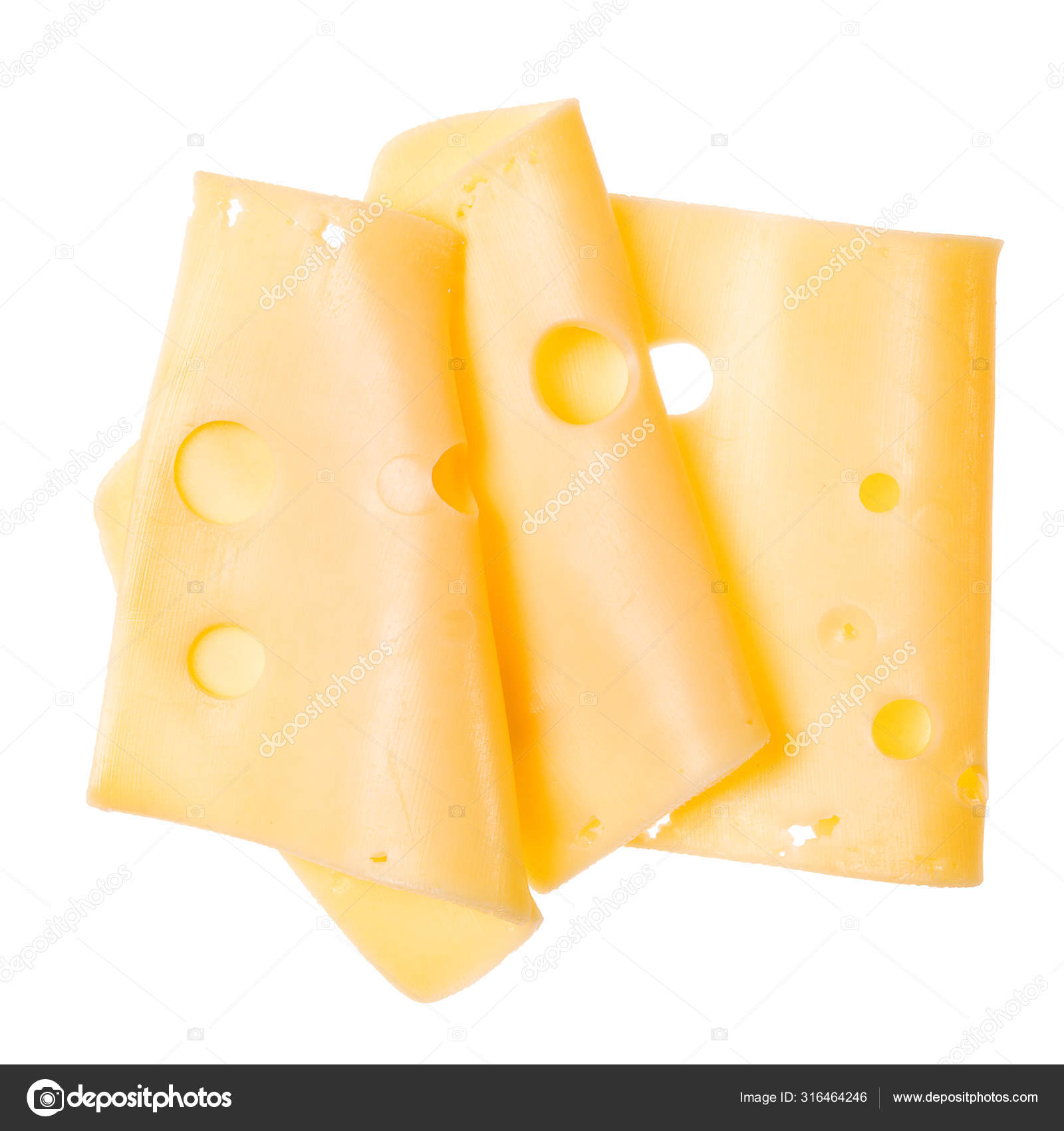 Três fatias de queijo isoladas no fundo branco. Vista superior. Plano —  Foto © natika #316464246, image size:1600x1700