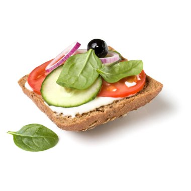 Açık yüzlü sandviç crostini beyaz arka plan closeu izole