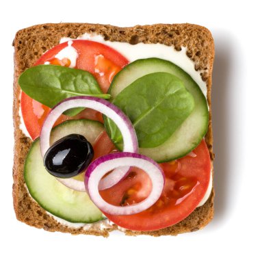 Açık yüzlü sandviç crostini beyaz arka plan closeu izole