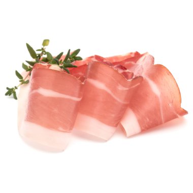İtalyan prosciutto crudo veya jamon. Çiğ jambon. İzole üzerinde beyaz ba