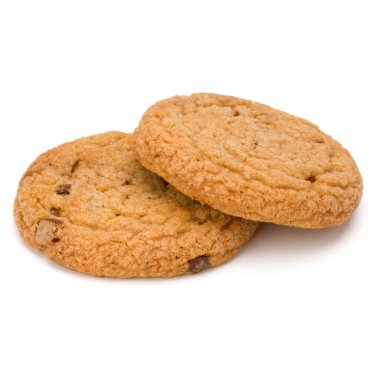 Beyaz arka plan üzerinde izole iki çikolatalı kurabiye. Tatlı b