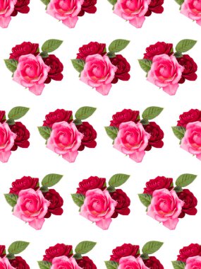 Yeşil yapraklı kırmızı ve pembe gül buketi