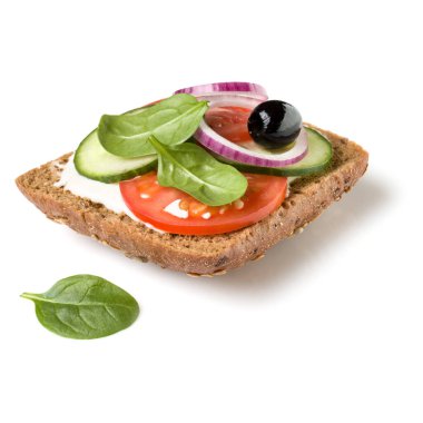 Açık yüzlü sandviç crostini beyaz arka plan closeu izole