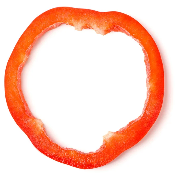 Φέτα από κόκκινο πιπέρι απομονώθηκε σε λευκό φόντο. Κορυφαία προβολή, — Φωτογραφία Αρχείου