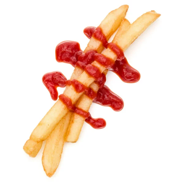 Franska stekt potatis med ketchup isolerad på vit bakgrund — Stockfoto