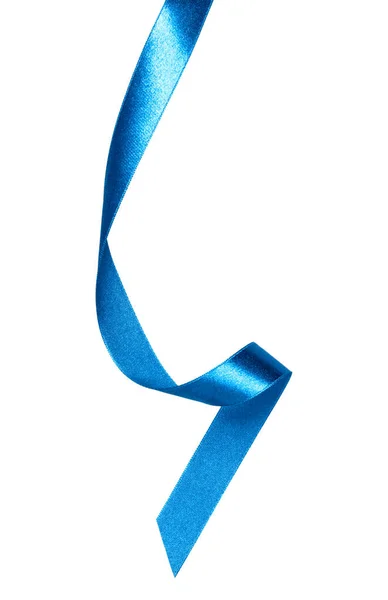 Skinnende satengbånd i blå farge isolert på hvit bakgrunn cl – stockfoto