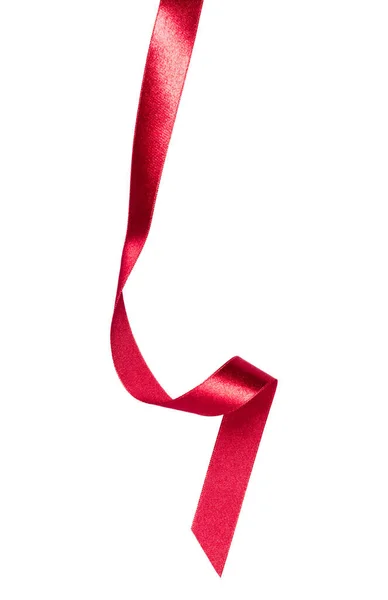 ホワイト バック グラウンド clo に分離された赤い色で光沢のあるサテン リボン — ストック写真