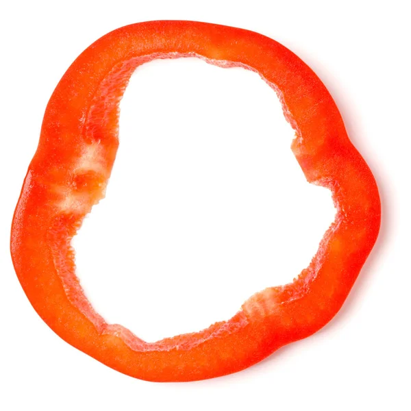 Fatia de pimenta vermelha isolada no recorte de fundo branco. Vista superior , — Fotografia de Stock