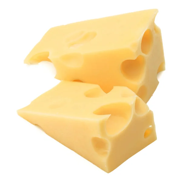 치즈 큐브입니다. 흰색 배경 cutou에 고립 된 치즈 블록 — 스톡 사진