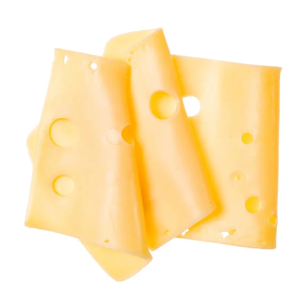 Tres rebanadas de queso aisladas sobre fondo blanco. Vista superior. Plano — Foto de Stock