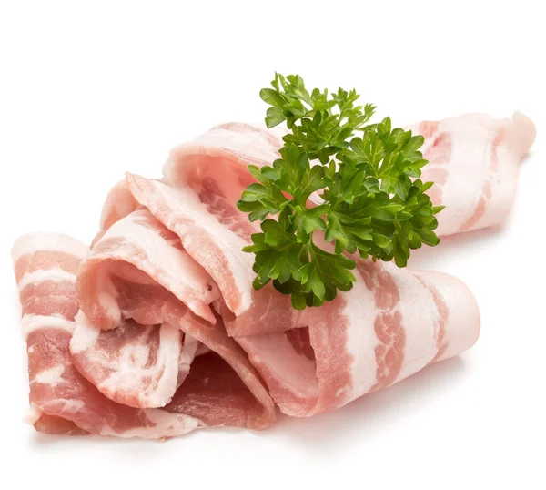Sliced bacon and parsley leaves isolated on white background cu — Stock Photo, Image