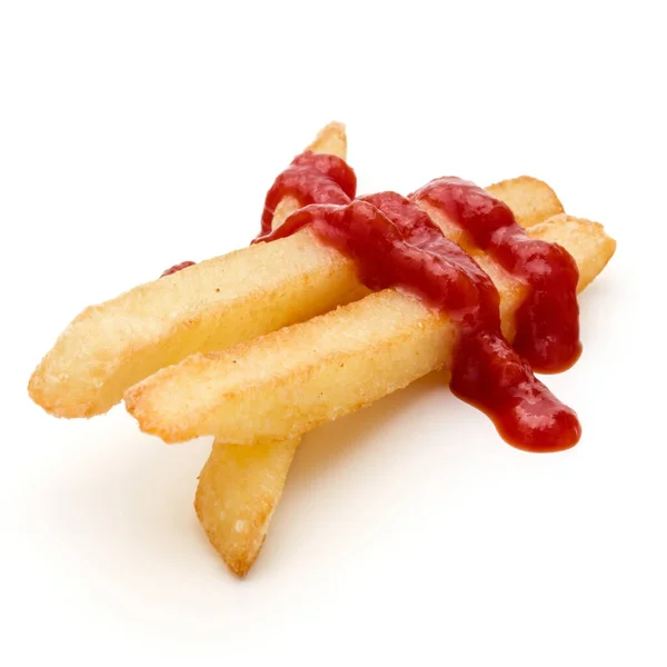 Pommes de terre frites au ketchup isolé sur fond blanc — Photo