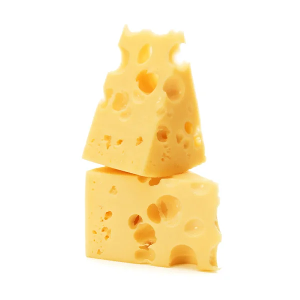 Bloco de queijo isolado no recorte de fundo branco — Fotografia de Stock