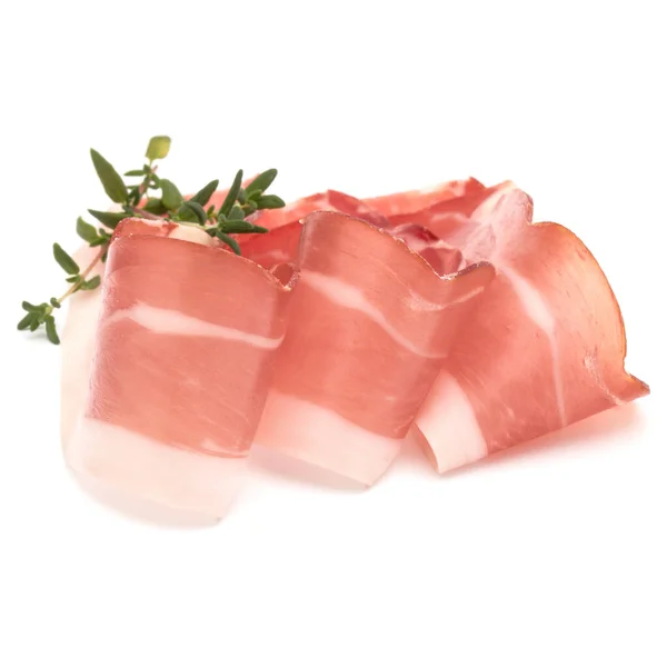 Italian προσούτο crudo ή jamon. Ωμό ζαμπόν. Απομονωμένα σε λευκό ΒΑ — Φωτογραφία Αρχείου