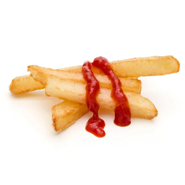 Batatas fritas francesas com ketchup isolado sobre fundo branco — Fotografia de Stock