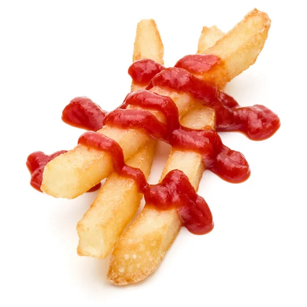 Batatas fritas francesas com ketchup isolado sobre fundo branco — Fotografia de Stock