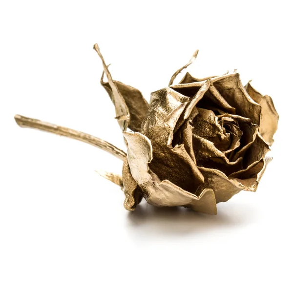 Una rosa dorada aislada sobre fondo blanco recortado. Secado en oro —  Fotos de Stock