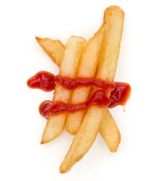 Batatas fritas francesas com ketchup isolado sobre fundo branco — Fotografia de Stock