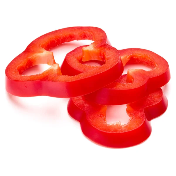 红色甜椒片，白色背景切碎后分离 — 图库照片