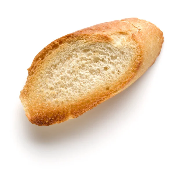 ชิ้นขนมปังปิ้งที่แยกออกจากพื้นหลังสีขาวใกล้เคียง ที — ภาพถ่ายสต็อก