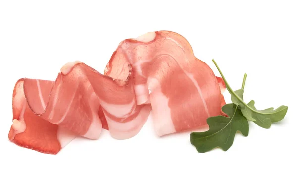 Italian prosciutto crudo or jamon. Raw ham. Isolated on white ba — Stock Photo, Image