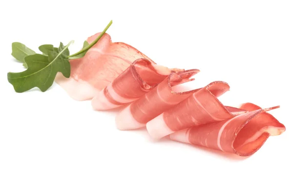 Italiaanse prosciutto crudo of Jamón. Rauwe ham. Geïsoleerd op witte ba — Stockfoto