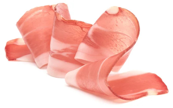 Italian prosciutto crudo or jamon. Raw ham. Isolated on white ba — Stock Photo, Image