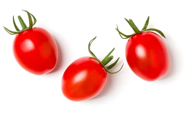 Pomidory wiśniowe izolowane na białym tle. Widok z góry, płaski la — Zdjęcie stockowe