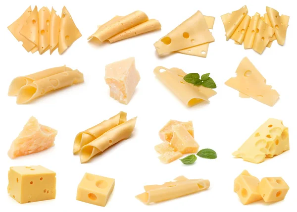 Coleção de queijos isolada sobre fundo branco. Conjunto de difere — Fotografia de Stock