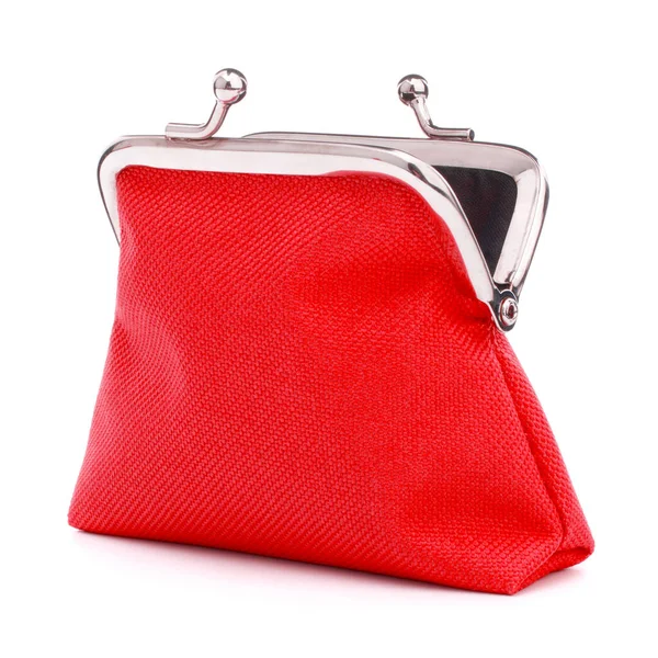 Carteira de dinheiro vermelho isolado no fundo branco. Carrega a mala. Aberto — Fotografia de Stock