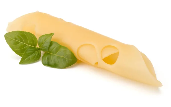 Kaas en basilicum bladeren geïsoleerd op witte achtergrond — Stockfoto