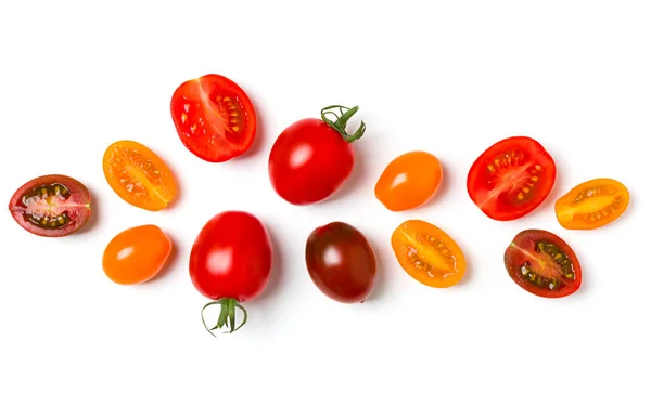Verschiedene bunte Tomaten isoliert über weißem Hintergrund. top vi — Stockfoto